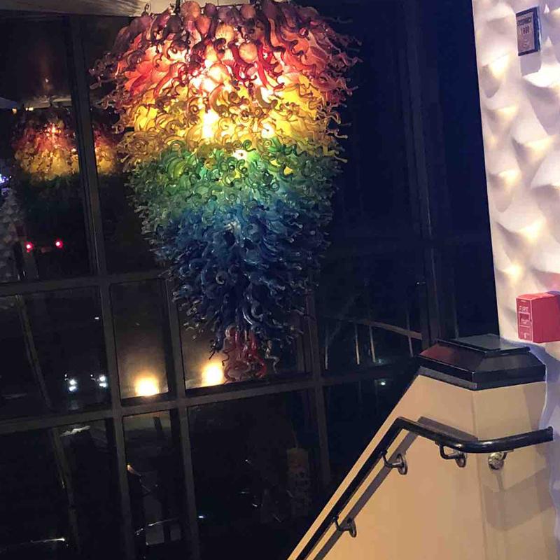 Custom Italian handcrafted LED chandeliers with rainbow-colored blown glass pendant lights