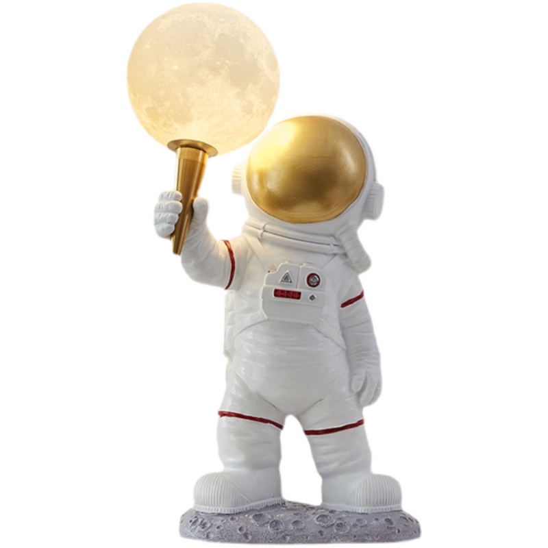 Cute 3D-printed astronaut table lamp with a moon-shaped shade, perfect for kids' rooms or stylish home lighting decor