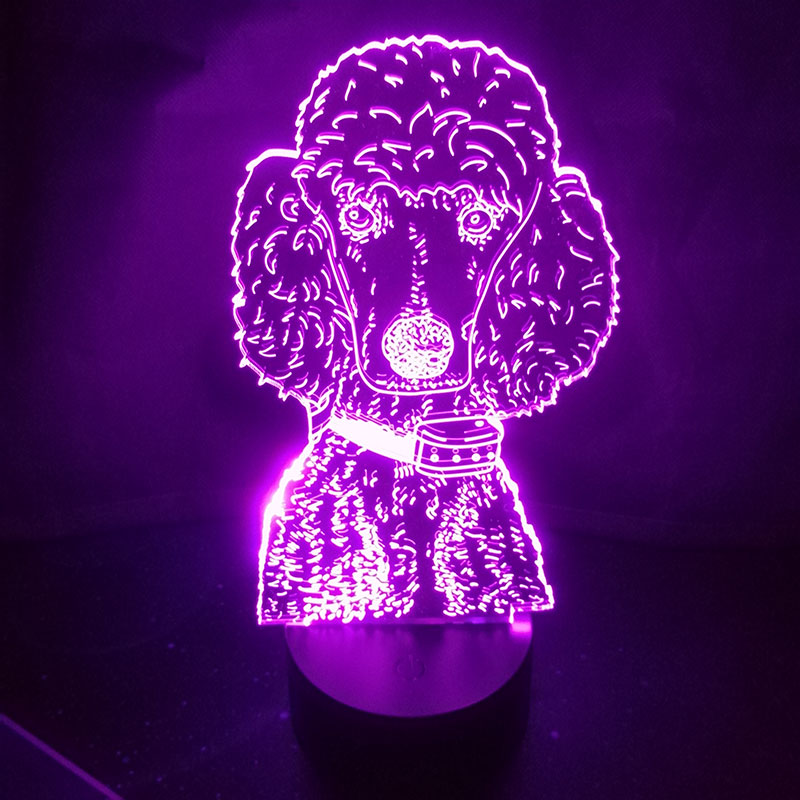 Cute Poodle Moulding Dog 3D Table Lamp Acrylic Panel USB Cable 7 Colors Change Touch Night Light Home Decor Kids Christmas Gift