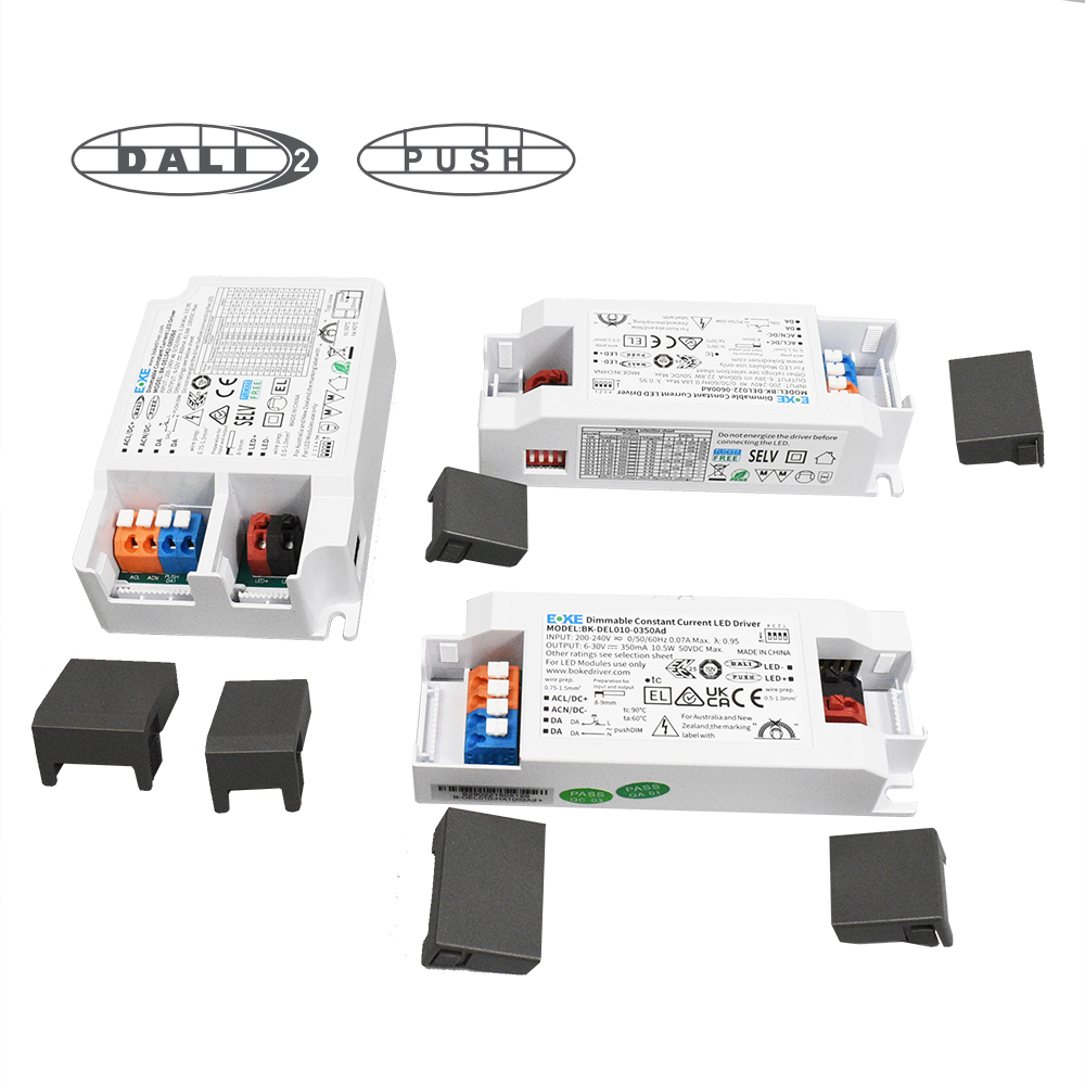 DALI-2 DT6 Driver for 240V LED lights with 1-100% smooth dimming, pushDIM 40W external control featuring DIP-switch and tool-free cover for indoor applications
