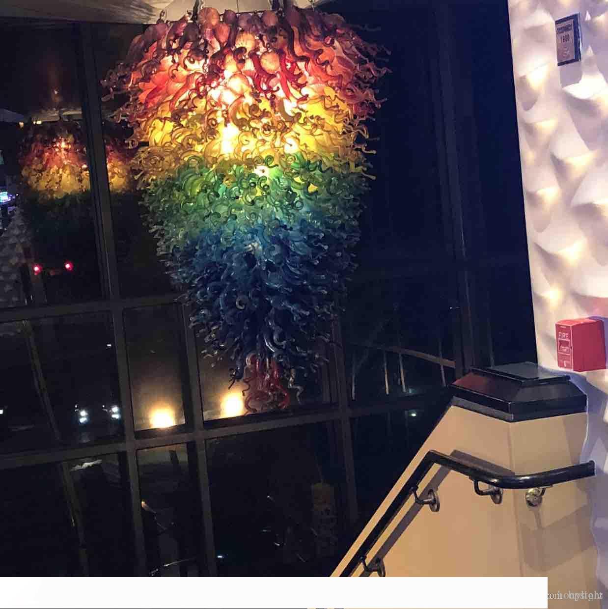Dark Fade Color Hotel Hand Blown Glass Ceiling Lamp Big Villa Stained Glass Chandelier Lights