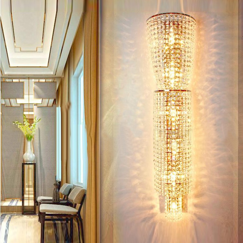 decorative crystal wall lamp mounted light sconce for living room, bedside, hotel lobby, banquet hall, and bedroom lighting