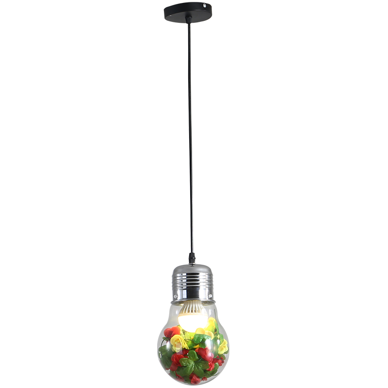 Decorative pendant lighting for creative restaurant, music bar, and cafe spaces with colored bulbs, ideal for KTV clubs, industrial settings, and green plant decor