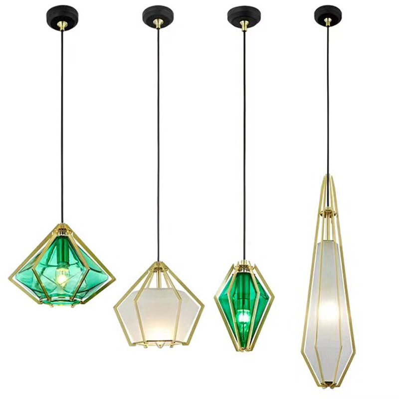 Diamond glass pendant lamp with electroplated finish for stylish dining room lighting, featuring a creative green design in Nordic style
