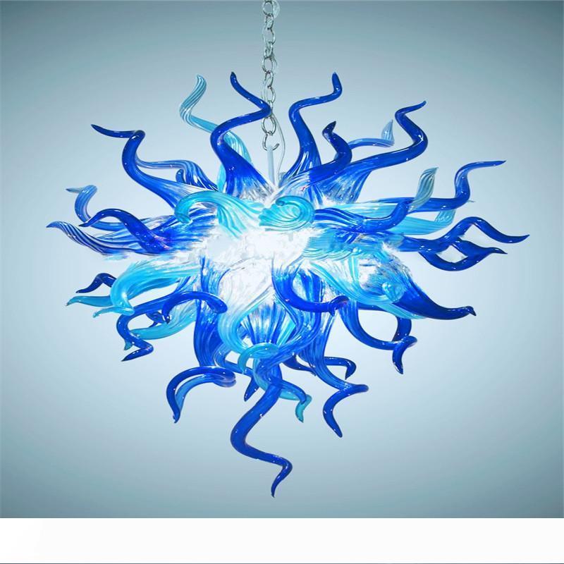 Dining room LED ceiling lights with handmade blue blown glass for new home decor