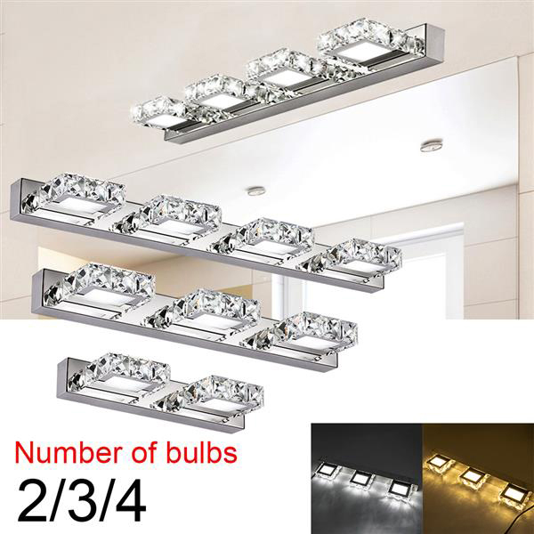 Discount 12W Four Lights Crystal Surface Bathroom Bedroom Lamp Warm White Light Silver Art Decor lighting Modern Waterproof Wall Lamps