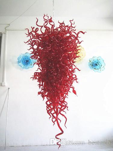Discount LED Large Red Handmade Glass Chandelier Pendant Light 72