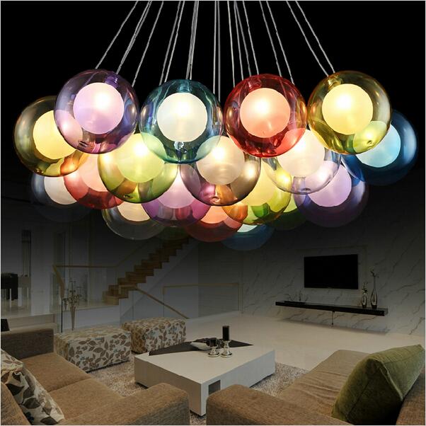 DIY contemporary LED multicolored glass hanging lights for living and dining areas, bars, and home decor, featuring G4 glass pendant lamps