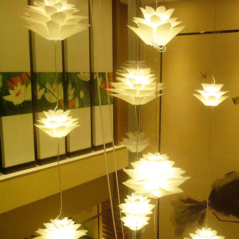 DIY Lotus Chandelier Pendant Light in White for Artistic Home Decor