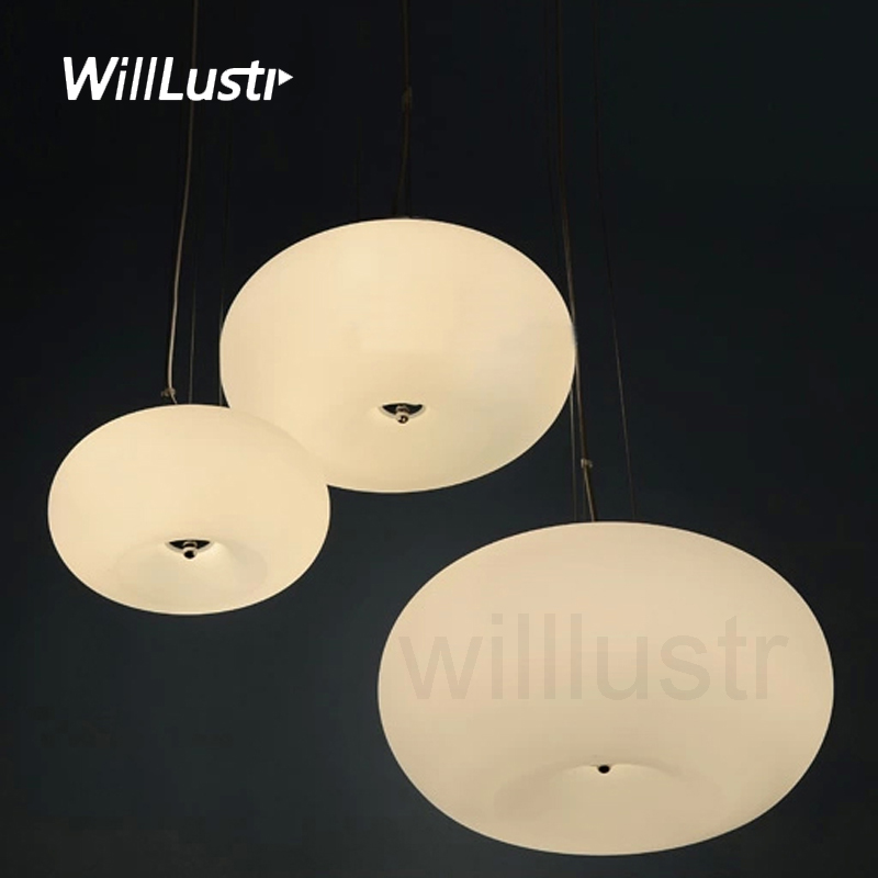 Donut-shaped white glass pendant lamp for dining rooms, living spaces, cafes, bars, hotels, and loft-style interiors