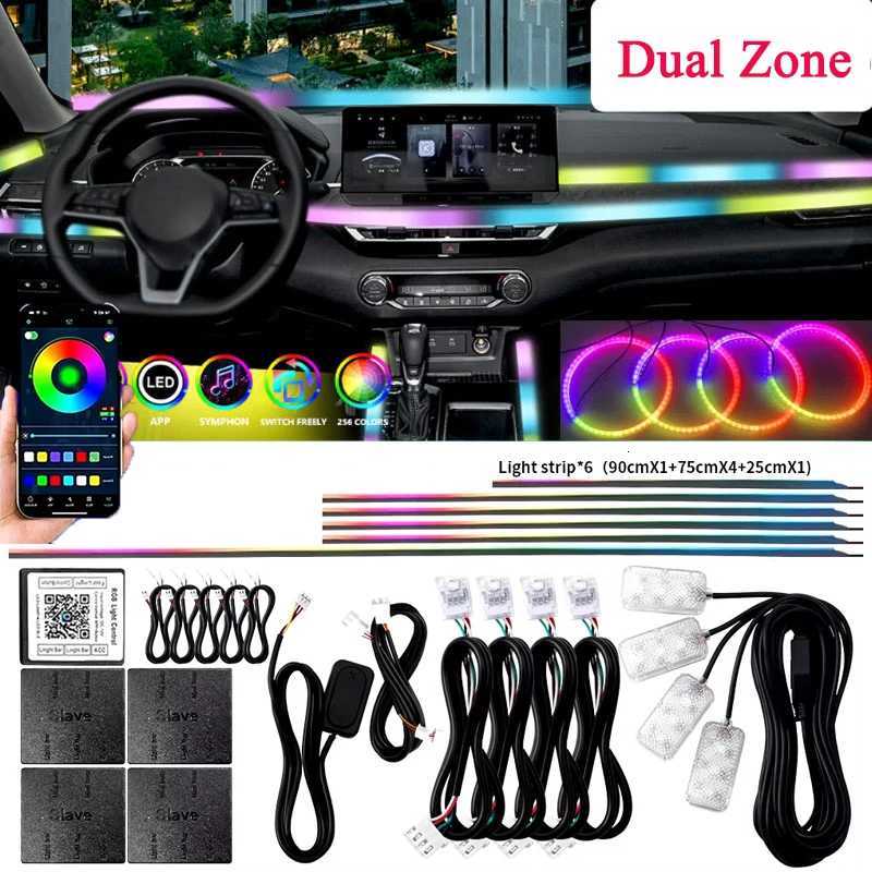 Dual Zone 18-in-1 LED Symphony Ambient Lights with 64 RGB colors for car interior, featuring full-color streamer decoration and app-controlled atmosphere lighting X251015