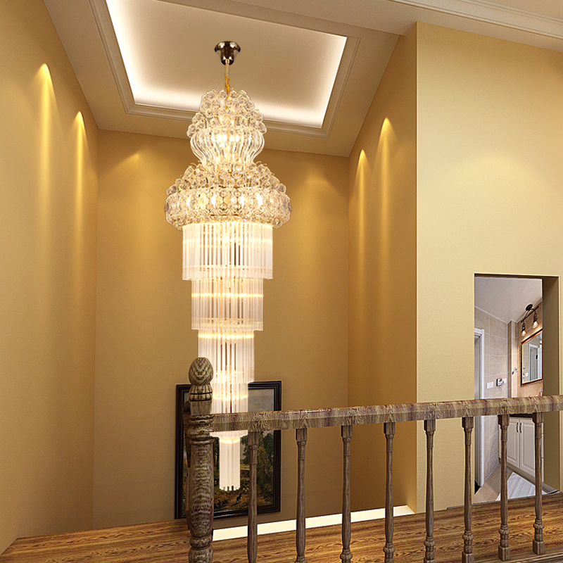 Duplex Building Living Room Big Crystal Chandelier European Villa Hotel Lobby Gold Crystal Light Rotating Staircase Lamp Long Pendant Lamps  

Grand crystal chandelier for duplex living rooms, Euro...