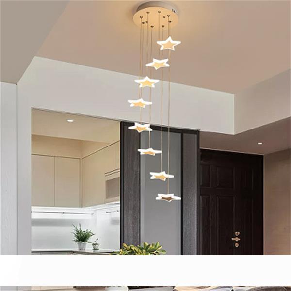 Duplex staircase chandelier with LED lighting, a creative postmodern minimalist design for American dining, featuring star-shaped hanging line lamps
