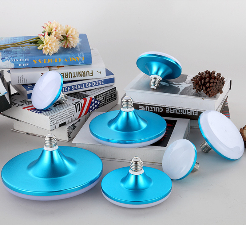E27 LED power-saving bulb with 50-70W UFO design for indoor kitchen lighting in blue casing