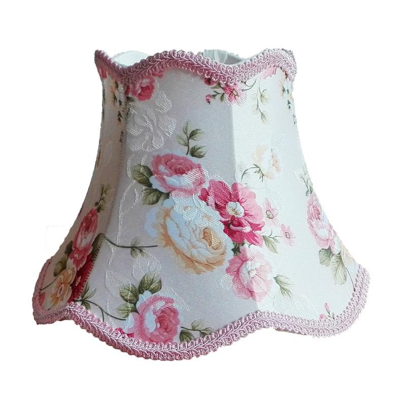 E27 manual Art Deco table lamp shade with floral fabric, modern European-style round cover for home lighting