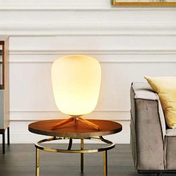 E27 Ultra Modern Mini Table Lamp with Frosted Glass Shade and Wooden Bracket, US Plug