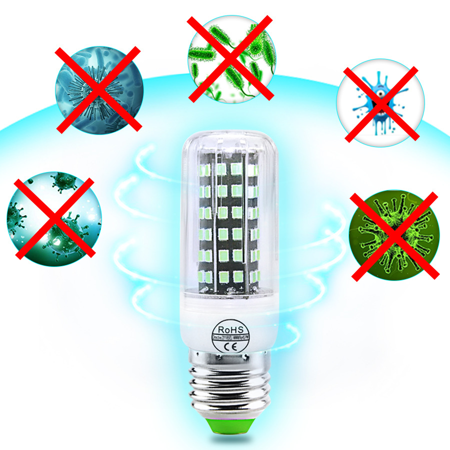 E27 UV Disinfection Lamp with 112 UVC LEDs for germicidal sterilization in E14 corn bulb design, compatible with 110V-220V