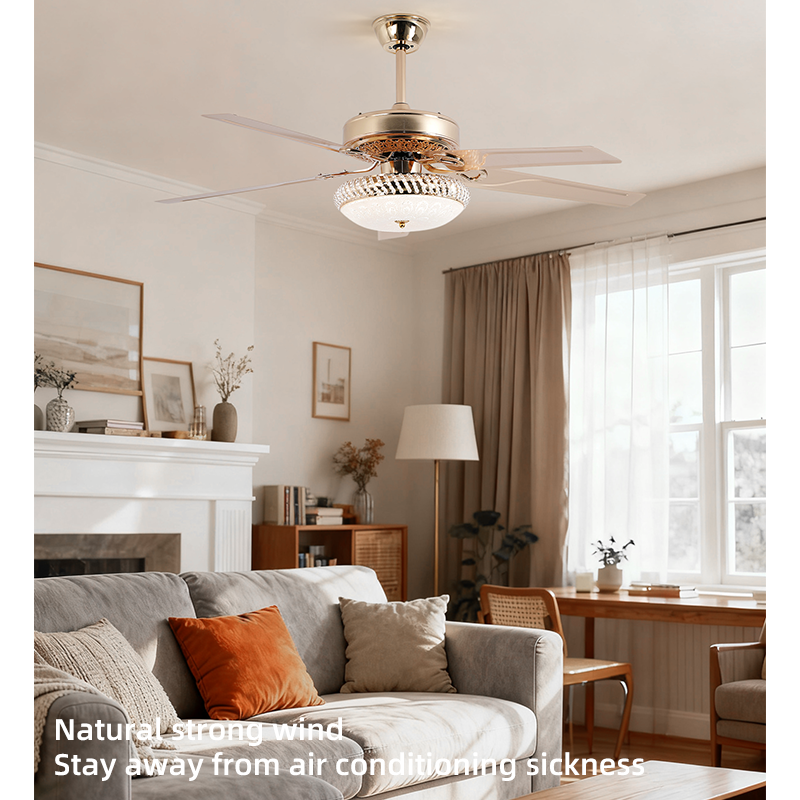 Elegant ceiling fan with LED light provides smooth, quiet operation