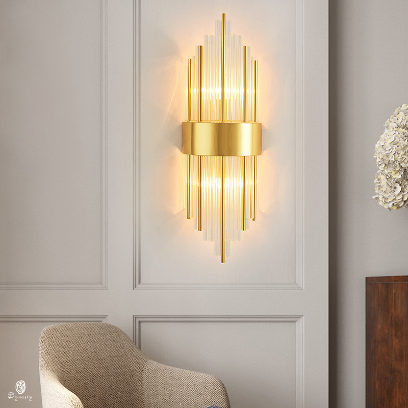 Elegant European-style wall lamps with modern luxury design, featuring stainless steel and crystal LED lights for bedrooms, foyers, and hotels
