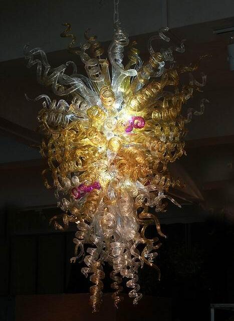 Elegant handcrafted blown glass chandeliers and lamps for high ceiling art decor lighting fixtures