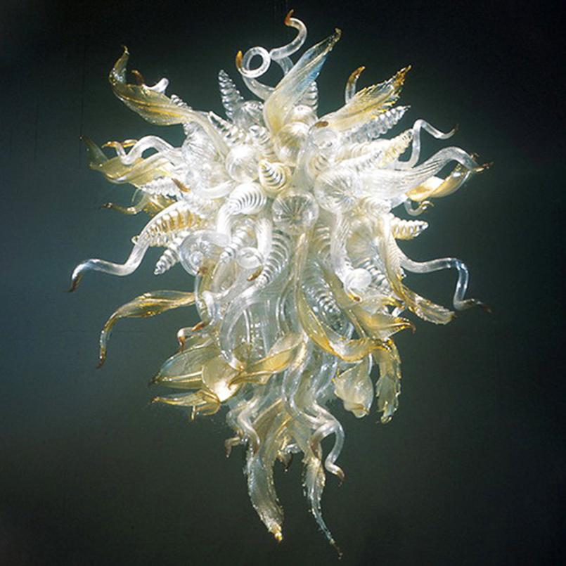 Elegant LED ceiling lamps featuring artistic blown glass in modern Art Deco style, inspired by Murano and Chihuly designs, perfect for living room decor
