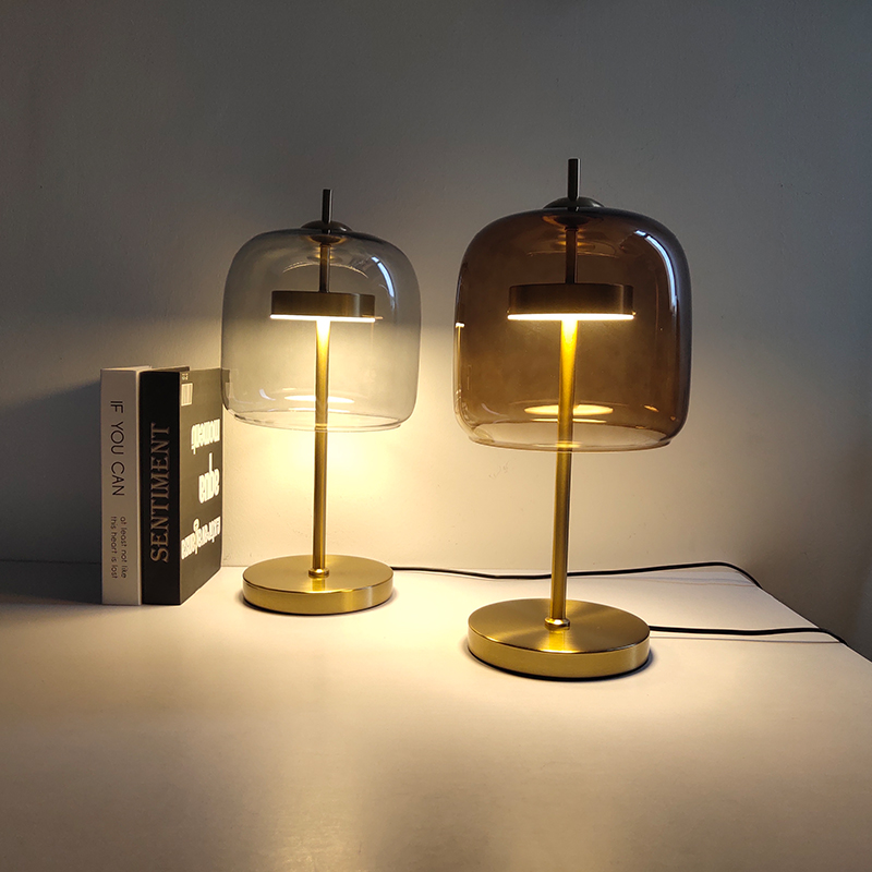 Elegant matte gray glass Nordic-style LED table lamp for home, office, or bedroom accent lighting
