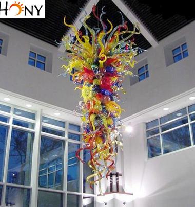 Elegant modern European-style chandelier with colorful art glass ceiling lighting
