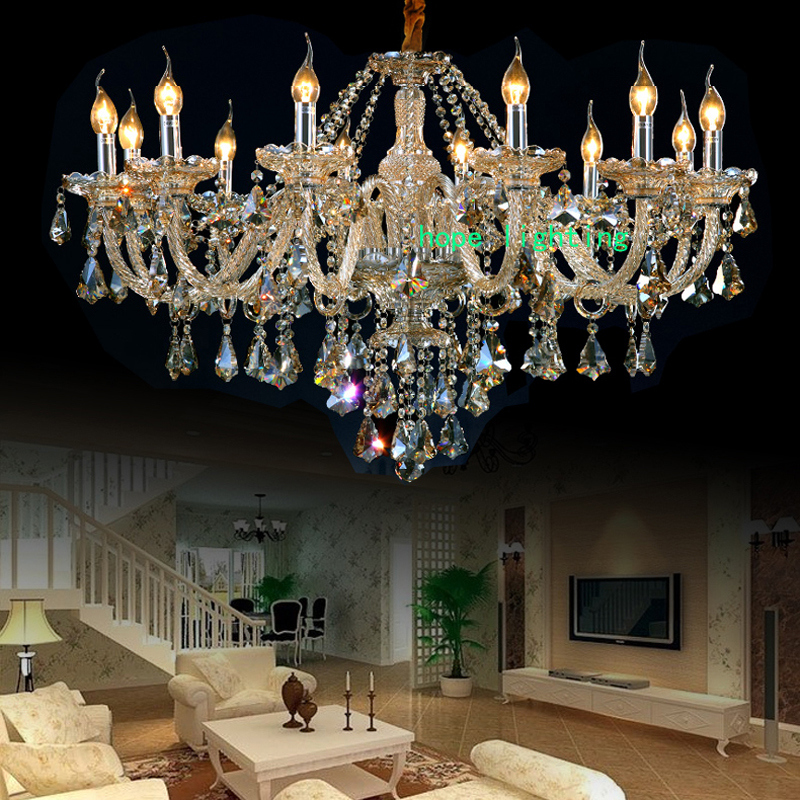 Elegant modern living room luxury LED chandelier with champagne crystal pendant lights