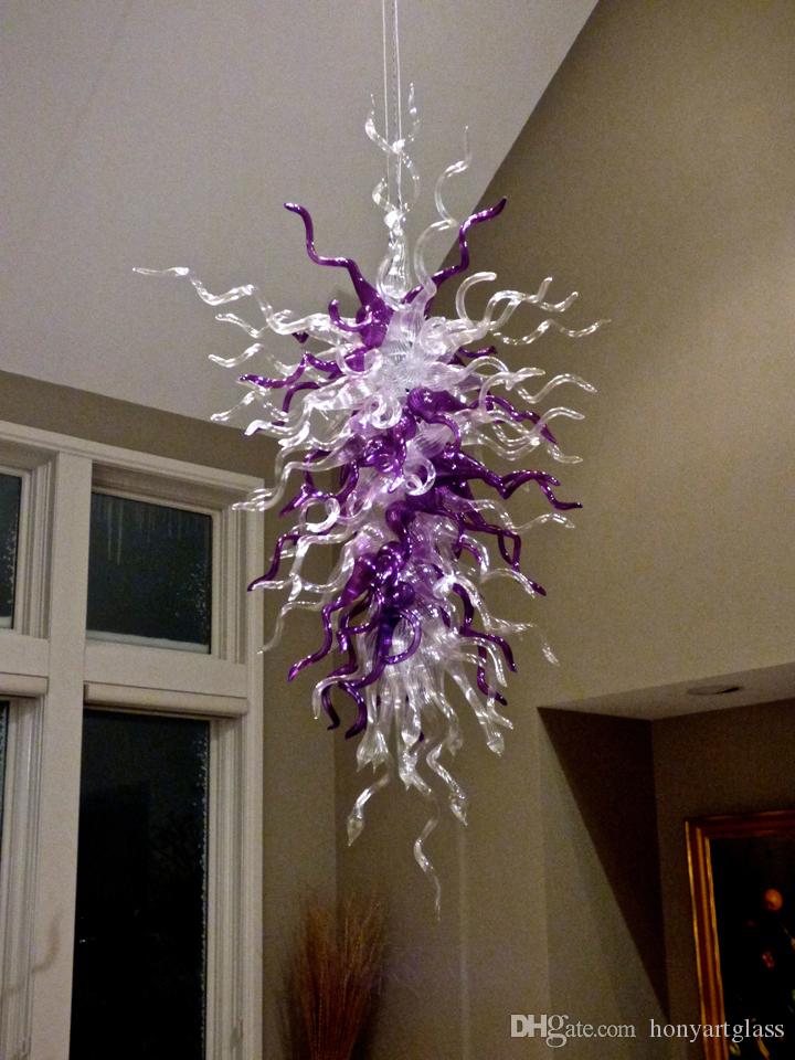 Elegant purple LED chandelier lamp with mouth-blown borosilicate glass, CE and UL certified modern lighting
