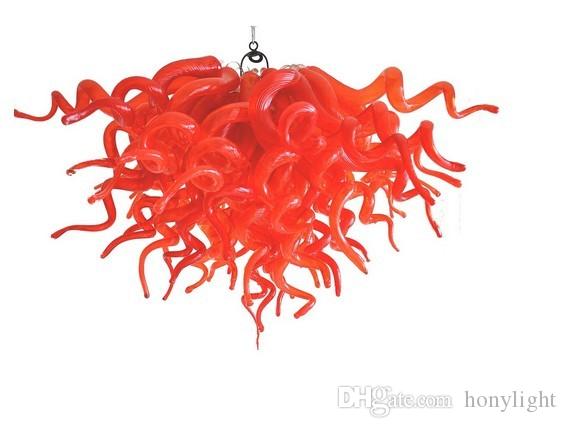 Elegant red glass pendant LED chandelier with affordable small Murano-style borosilicate mouth-blown art glass