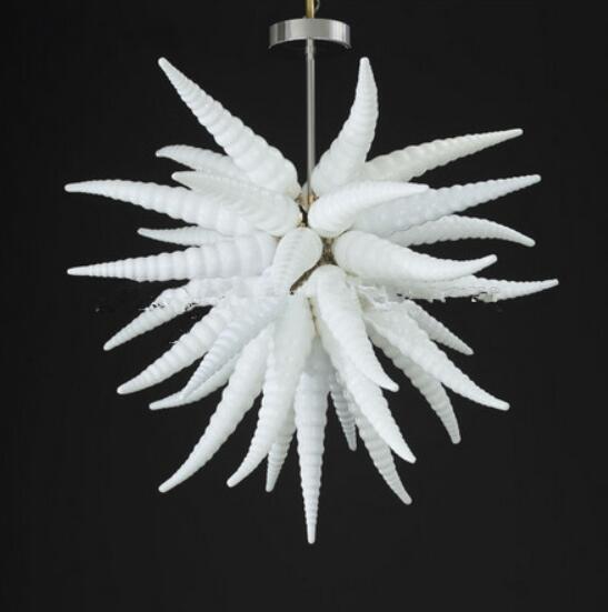 Elegant white glass spiral chandelier with modern hand-blown LED pendant lights for living rooms, 24 inches