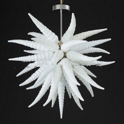 Elegant white spiral chandeliers with modern hand-blown glass pendants and 24-inch LED lighting
