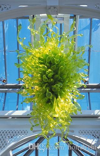 Energy-efficient green LED chandelier bulbs for stylish hotel and home decor with handcrafted blown glass