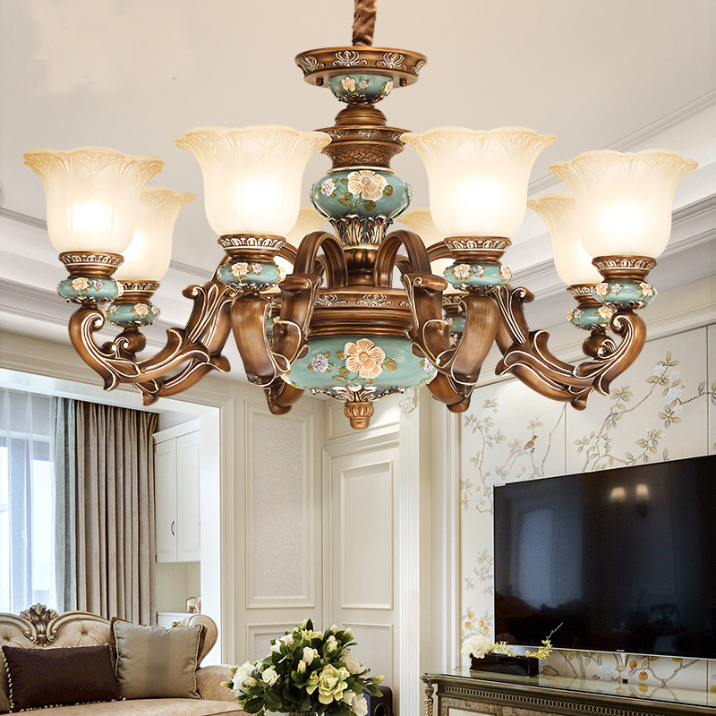 European chandelier lighting for elegant living rooms, luxurious hotel and restaurant fixtures, retro American resin pendant lamps