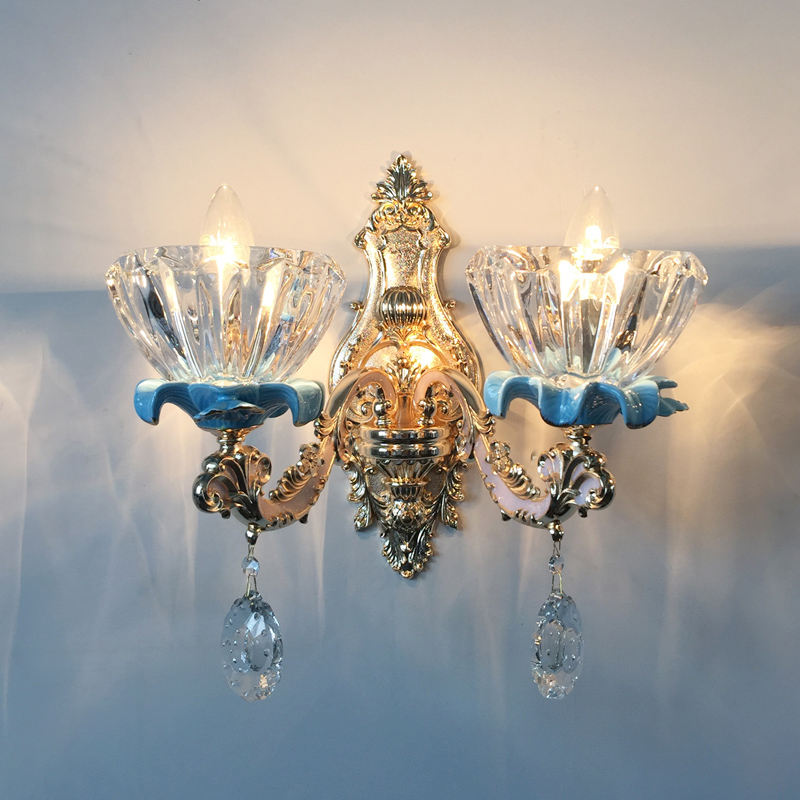 European crystal wall lights for elegant living rooms, bedroom bedside lamps, and stylish indoor stair lighting