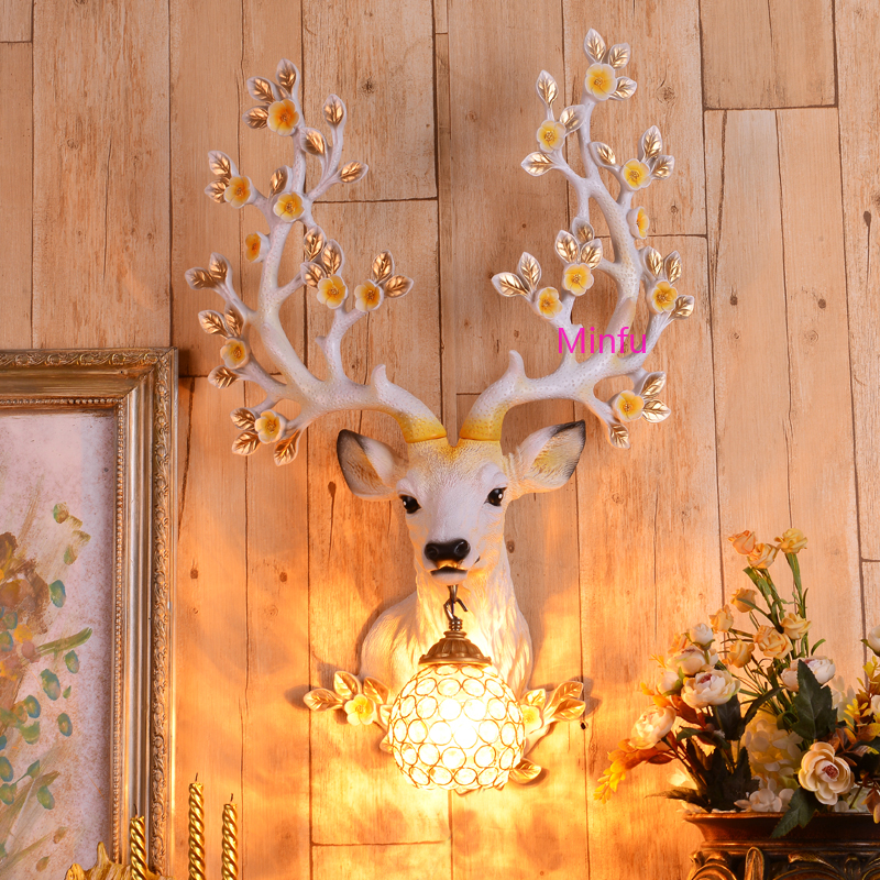 European deer head wall lamp for stylish retro lighting in bedrooms, bathrooms, living rooms, hallways or entryways