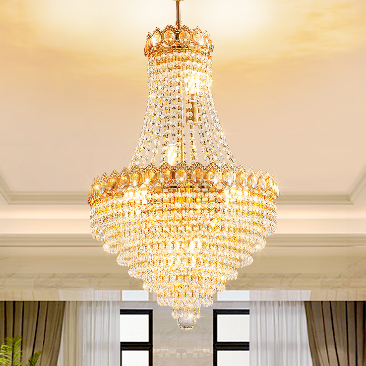 European Gold Crystal Chandelier LED Modern Lighting Fixture for Hotels, Restaurants, and Homes