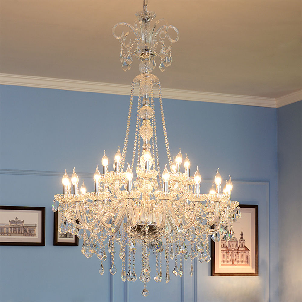 European grand crystal chandelier for villas with 1-meter-wide dual staircases, ideal for hotel lobbies and living room lighting