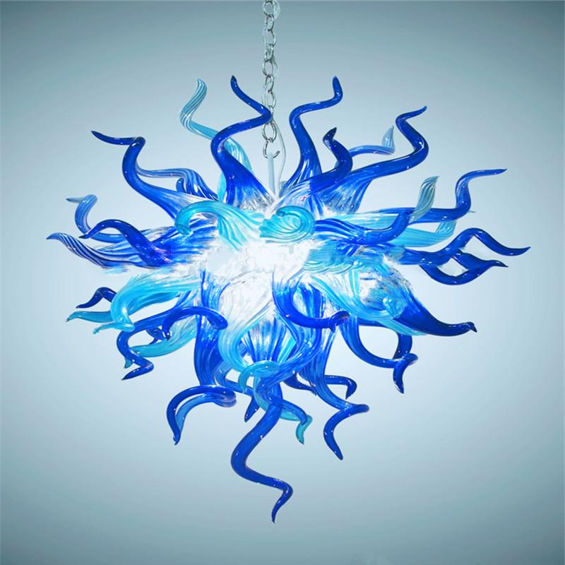 European handmade blue LED chandelier with blown glass for living room decoration