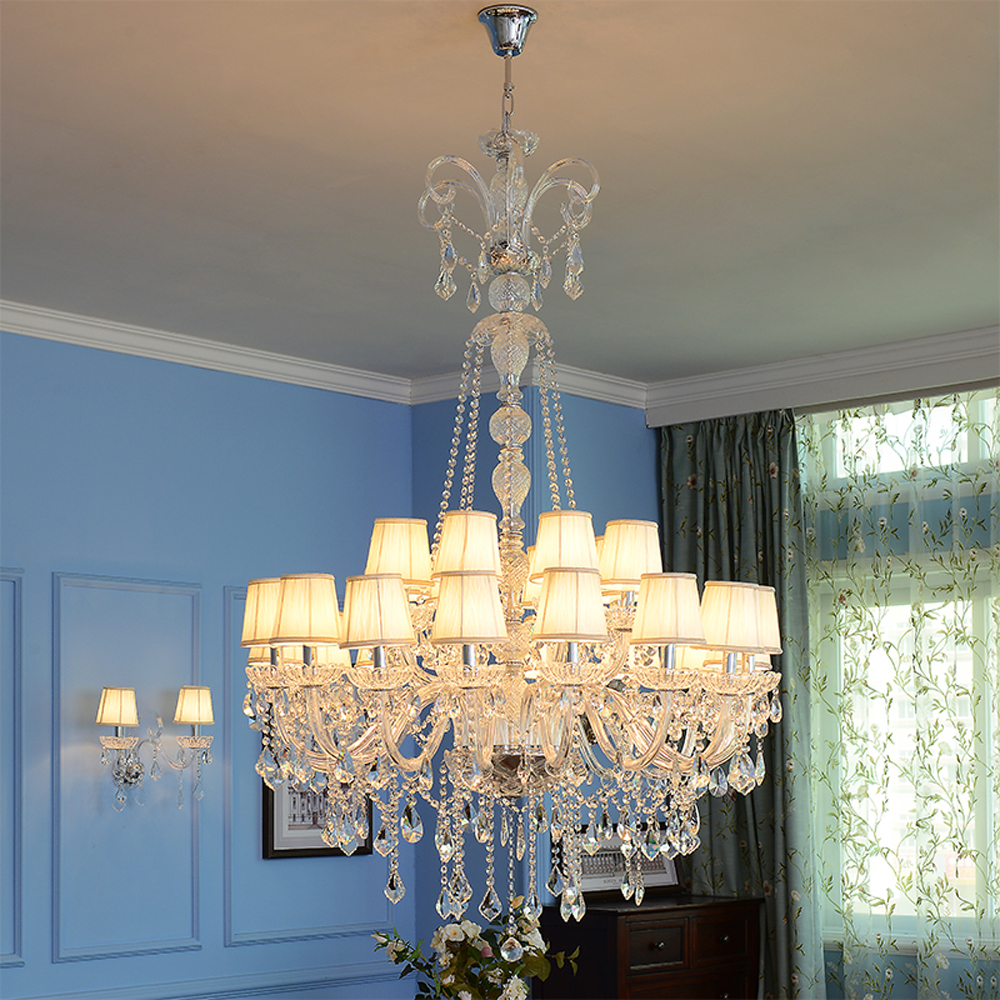 European luxury crystal chandelier with double staircase design for villas and hotel lobbies