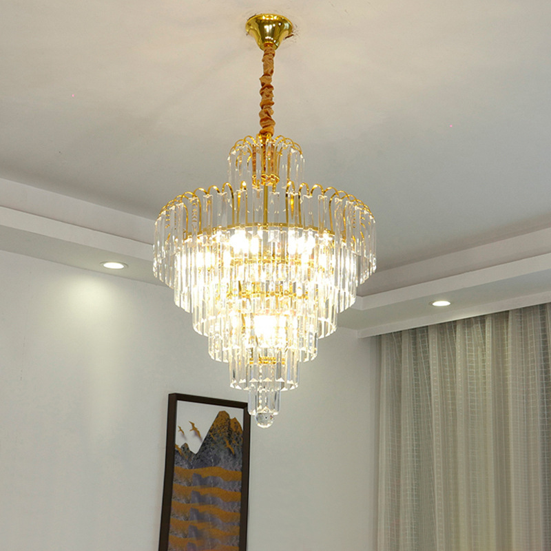 European Luxury Gold Crystal Chandelier Lighting Bedroom Round Lamp Living Dining Room Chandeliers Pendant Lamps Elegant Industrial