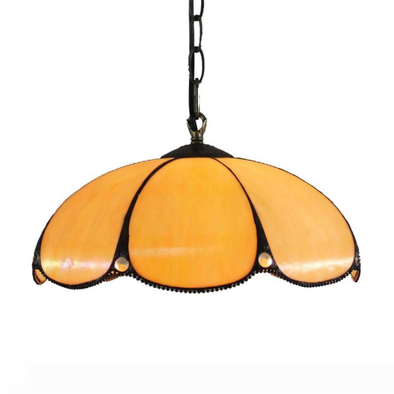 European modern minimalist beige pumpkin glazed lamp with Tiffany stained glass art for dining room, living room or bedroom retro chandelier TF066