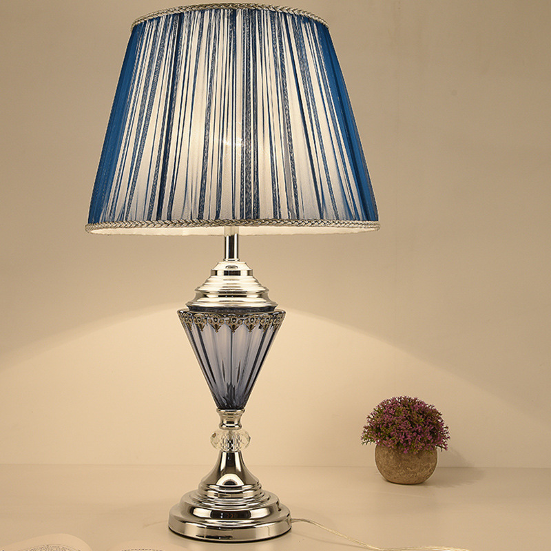 European modern minimalist blue E27 bedside desk lamp for hotel bedrooms, model LR009