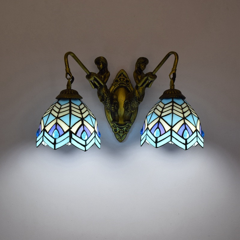 European modern minimalist Mediterranean mermaid hallway dual-headed wall lamp with creative stained glass for restaurants TF056