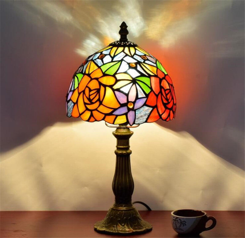 European pastoral rose bar bedroom lamp with Tiffany stained glass design TF001