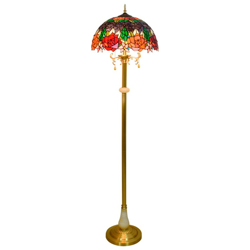 European retro baroque rose pure copper Tiffany jade standing lamps American villa hotel living room bedroom floor lamp TF077