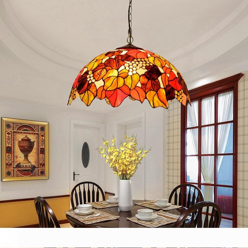 European retro glass lamp featuring a creative grape design, handcrafted Tiffany stained glass for living room, dining area, bar, or bedroom art chandelier model TF033