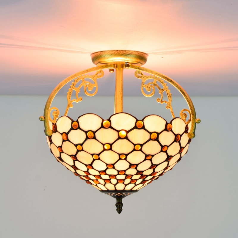 European retro simple glazed Tiffany stained glass Mediterranean style ceiling light for dining rooms, bedrooms, and aisles TF095