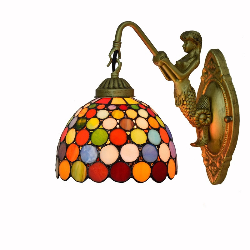 European retro wall lamps featuring Tiffany stained glass, perfect for brightening living rooms, bedrooms, bars, aisles, and balconies