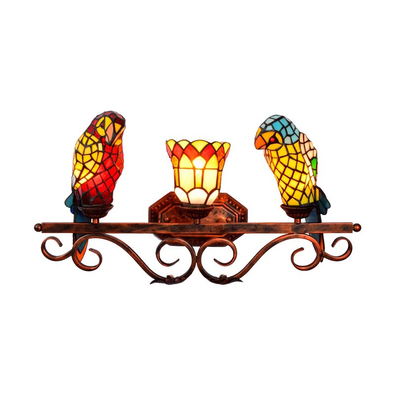European retro-style Tiffany stained glass lamps for bathroom mirrors, headlights, and American corridor bars or restaurants featuring three-head wall lamp model TF012
